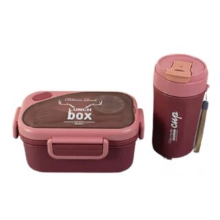 Maroon 1100ml Two-Compartment Lunch Box Bottle Spoon and Fork Set