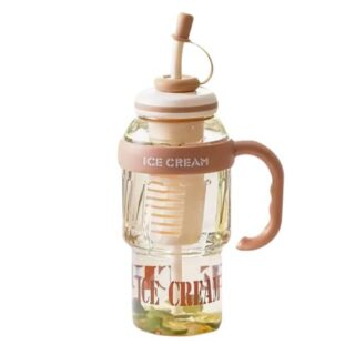 1200ml Coffee & White Plastic Travel Mug with Straw and Strainer