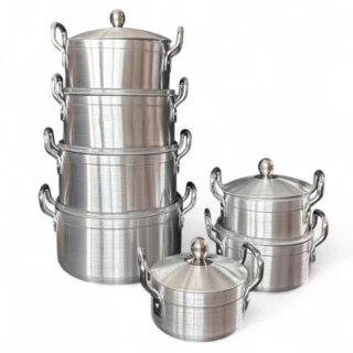 14 Pieces  Aluminium Round Base Kitchen Cookware Cooking Pot Set