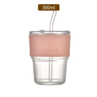 350ml Portable Baby Pink Glass Straw Cup
