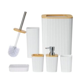 6-Piece Wood and White Bathroom Accessories