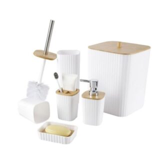  Natural Bamboo 6 Piece White Bathroom Accessories Set