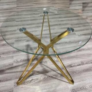 100cm Clear Glass Top Side Table with Gold - High Quality