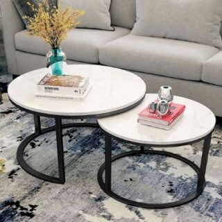 Matt White Marble Nesting Coffee Table with BLACK Frame