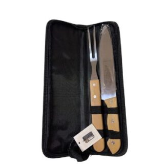 3Piece Braai Utensils - Wooden Handle Barbeque Fork and Knife Set