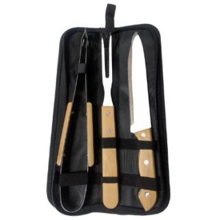  4Piece Steel Braai Barbeque Utensils Wooden Handle