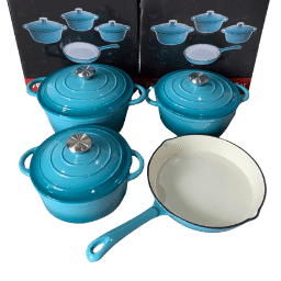 7pcs Cast Iron Pots Cookware SKY Blue Set - Nonstick