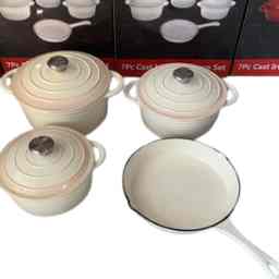 7 pieces Cast Iron Pots Cookware White Set