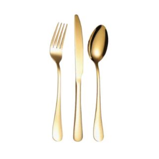 3 Pieces Gold Cutlery - Tablespoon, Knife and Fork