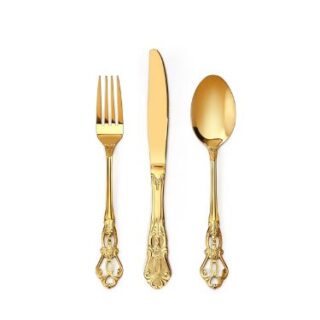 3 Pieces Gold Vintage Cutlery - Spoon Knife and Fork