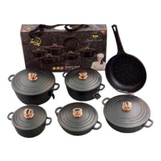 11 Pieces Black Cast Iron Non Stick Kitchen Pot Sets