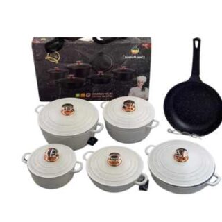 11 Pieces White Cast Iron Non Stick Kitchen Pot Set