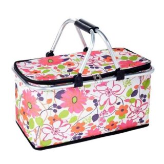31Litre Folding Aluminium Insulated Cooler Picnic Bag Collapsible Basket (Nature Print) 