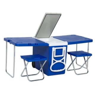 Blue 28L Picnic Cooler Box with Dinner Table with 2 Camping Chairs