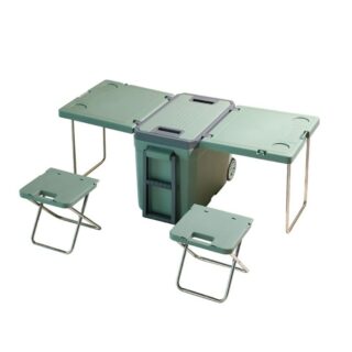 32L Camping Cooler Box with Dinner Table with 2 Camping Chairs