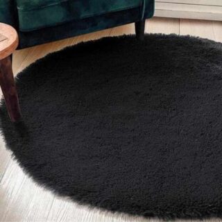 50cm Black Round Fluffy Fur  Baby Room Carpet - High Quality Luxurious Mat