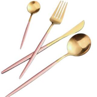 8-24Pieces Gold Rose Pink Luxurious Cutlery - Tablespoon, Teaspoon, Fork & Knife