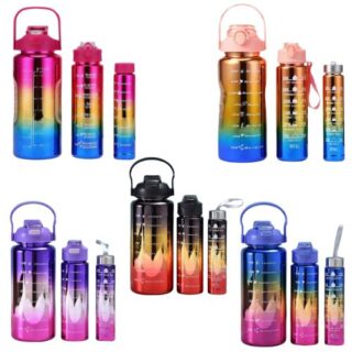  Ombre 3 Piece Electroplated Gradient Plastic Motivational Water Bottle Set Elroy