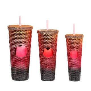 3 Pieces Rosegold Lid Diamond Studded Tumbler Mug Bottle Set