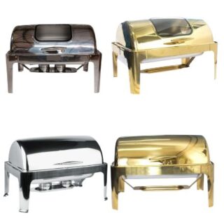 Rectangle Gold Chafing Roll Top Catering Dish with Window 