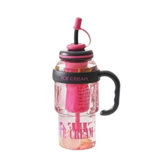 1200ml Dark Pink Plastic Travel Mug with Straw and Strainer