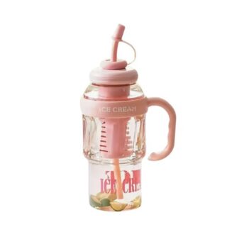 1200ml Pink Plastic Travel Mug with Straw and Strainer