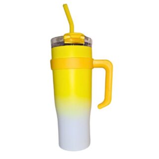 1200ml Yellow Stainless Steel Vacuum Flask Travel Mug with Straw
