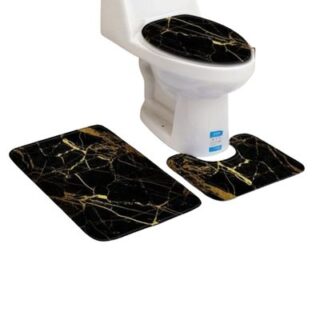 3 Piece Black Marble Luxury Bathroom Mat Set Memory 3 Piece Bathroom Mat Set