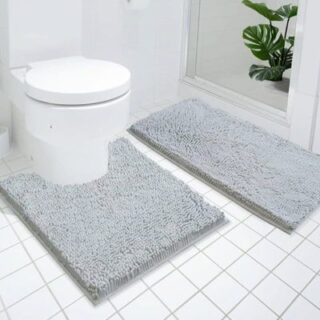 2 Pieces Microfibre Bath Mat Bathroom Toilet Set Non Slip