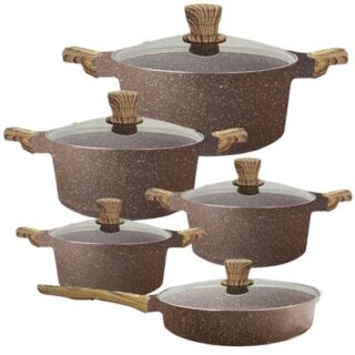 10 Piece Brown Combo Set Nonstick Marble Die Casting Cookware Pots Set