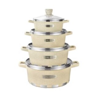 Cream White 10 Piece Premium Royal Dessini Granite Nonstick Pots Cookware Set with Glass Lid