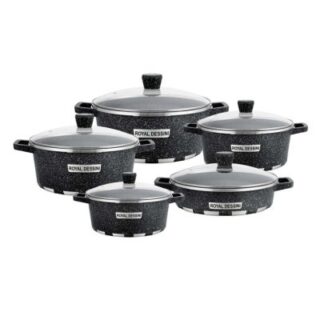 Black 10 Piece Premium Royal Dessini White Granite Nonstick Pots Cookware Set with Glass Lid