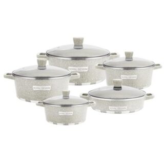 White 10 Piece Premium Royal Dessini White Granite Nonstick Pots Cookware Set with Glass Lid